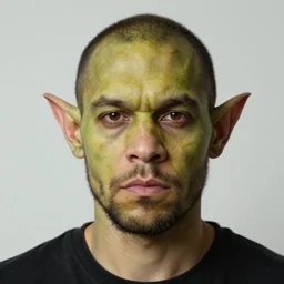 photograph of a man with features like an orc or a goblin