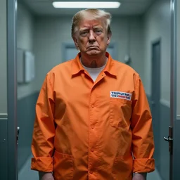 donald trump wearing orange prison clothes locked up in an asylum, cinematic masterpiece, octane, dramatic lighting, very detailed