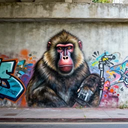 a baboon spray painting graffiti in an underpass, epic lighting, by ilya repin, phil hale and kent williams