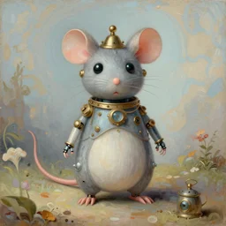 a steampunk robot mouse, renaissance painting, pastel colors