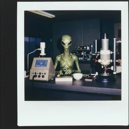 1960s art of Secret government lab. Alien autopsy, polaroid, kodak, film grain