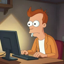 futurama fry drooling over a computer