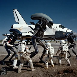 xenomorph attack, xenomorph, xenomorphs, astronauts, space shuttle, apollo 1 1, the movie alien, high definition, grainy footage, color footage, landscape, far length photography