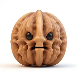 a stern round large walnut with two stern eyes and a mouth without a nose, white background, artstation, pinterest