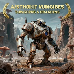 a chrome mutant drillbot visiting the asphalt mines, retro - futuristic, science - fantasy, hills, abandoned, ancient tribe, deep shafts, rusted, fungal, salt, lgbt, queer, rpg, epic, dungeons & dragons, sacred, sharp focus, award - winning, extremely detailed, 4 k, 8 k