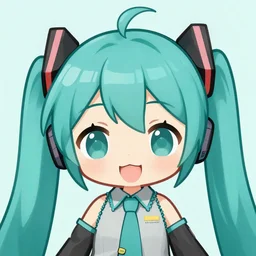 sharp kawaii chibi anime art of cute cat girl Hatsune Miku