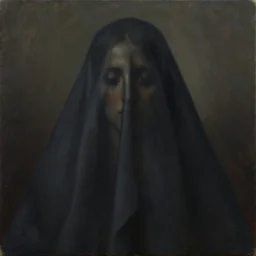 That which hides behind the veil of darkness. Oil on canvas.
