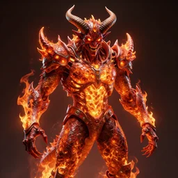 a highly detailed scary full body demon with big horns wearing a glowing iron suit by alex gray, android jones, karol bak, ayami kojima, artgerm, concept art, dragon skin, hell fire, fire amber, glowing eyes, smirking angry expression, 3 d, octane render, 8 k, unreal engine