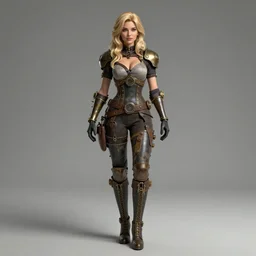 beautiful blonde model, 2 arms, steampunk clothes, full body and face and head, photorealistic, extreme detail, octane render, artstation, unreal engine