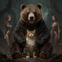 epic professional digital art of hungry!! 🐻🐱!!, moody atmospheric lighting, painted, intricate, foreboding, detailed, by leesha hannigan, wayne haag, reyna rochin, ignacio fernandez rios, mark ryden, iris van herpen, best on artstation, cgsociety, epic, stunning, gorgeous, much wow, cinematic, masterpiece.