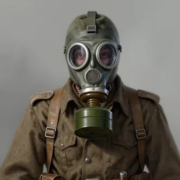 a russian soldier from world war two wearing a gas mask,digital art,art by greg rutkowski,artstation,eerie
