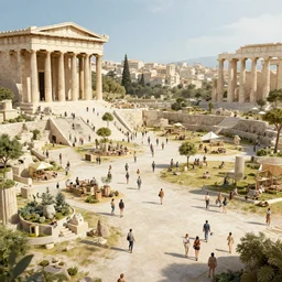 the Ancient Greek agora if it was made in 2050 with social spaces and people building various projects, concept art, 4k