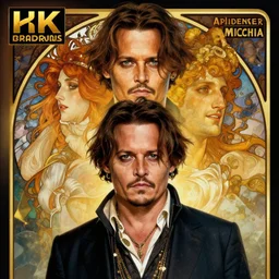 hyperrealist portrait of johnny depp by jeremy mann and alphonse mucha, fantasy art, photo realistic, dynamic lighting, artstation, poster, volumetric lighting, very detailed faces, 4 k, award winning