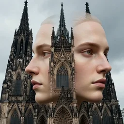 colour photo of a human face morphing in together with a gothic cathedral, anatomically correct, moody, highly detailed, rule of thirds, sharp focus, art by raphael, john william godward, alphonse mucha, android jones, gustav klimt,