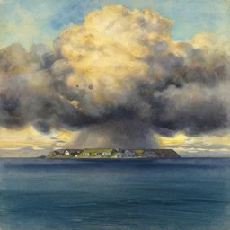 a beautiful painting of iceland, storm clouds gathering over the sea, by studio ghibli 8 k pastel colours, smeared watercolours, golden light film grain