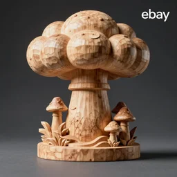 wooden carving statue of a mushroom cloud, product picture, ebay listing thumbnail