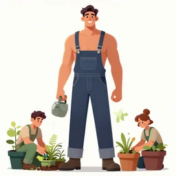 tall muscular man tending to a garden. shirtless and overalls. character design by charlie bowater, ross tran, artgerm, and makoto shinkai, detailed, inked, western comic book art, 2 0 2 1 award winning painting