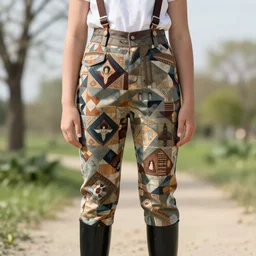 cloth, fabric, riding jodhpurs fashion retro, uniform, girl, hyperborea, spring traveler, geometrical low poly, dainty renaissance portrait by michael garmash, greg rutkowski, gaston bussiere, rhads, craig mullins
