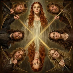 symmetrical - photo!! low - angle!! painting of christina - hendricks!!! in the lord of the rings, full frame photograph, intricate, elegant, highly detailed, centered, digital painting, artstation, concept art, smooth, sharp focus, illustration, artgerm, tomasz alen kopera, peter mohrbacher, donato giancola, joseph christian leyendecker, wlop, boris vallejo