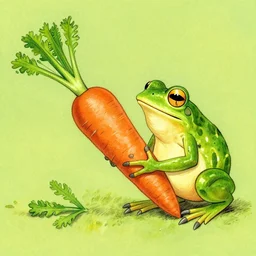 frog stealing a large carrot, by beatrix potter
