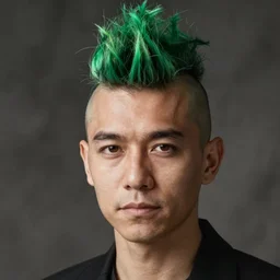 photo of chuckchi man with green mohawk hair
