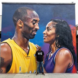 street art mural of kobe bryant and vanessa bryant by sachin teng