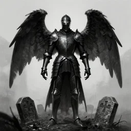 the black knight rising from his grave, symmetric armor, wings, undead, highly detailed, male, smooth, sharp focus, dark fantasy, greyscale, digital illustration, by artgerm, greg rutkowski, alphonse mucha