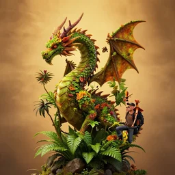 beautiful image of a plant in the shape of a dragon, vibrant color, d&d, warm lighting, pathfinder, christophe young, charlie bowater.