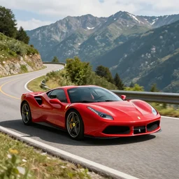 ferrari driving up a mountain