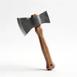 low-poly hatchet, clean 3d render, octane render, isolated on a pure white background, centered, entire object in frame, sharp focus, soft studio lighting