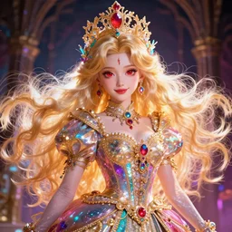 portrait of princess, beautiful, attractive, glowing, ornate and intricate, jaw dropping, dynamic lighting, colorful, fairy tale, intricate and detailed, 4 k octane render, blonde hair red eyes