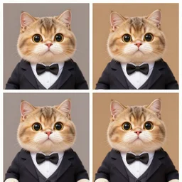 2 by 2 array of pictures of an anthropomorphic cat male in a tux, in the style of zootopia