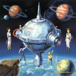 teleportation machine in a science fiction world, with people using it to travel to different planets by yoshitaka amano and ivan albright