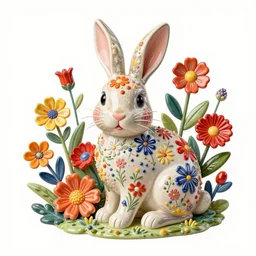 The body art is a beautiful and playful work that perfectly encapsulates the artist's unique style. The body art features a rabbit made out of ceramic, which is surrounded by brightly colored flowers. The work is both charming and sophisticated, and it is sure to bring a smile to any viewer's face. vector art by David LaChapelle ultradetailed, random