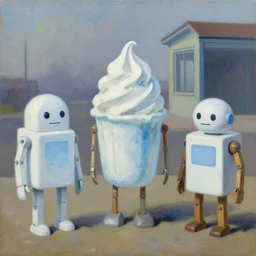 robots made of ice cream, grant wood, pj crook, edward hopper, oil on canvas
