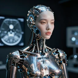 operation to become a cyborg, implantation of post-human devices, robotic medicine, everything is in liquid metal, MRI