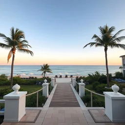 a beautiful resort leading to a view of the beach