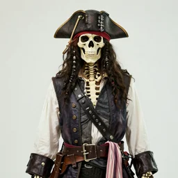 perfectly centered portrait, skeleton pirate, highly detailed, accurate, 8 k uhd, character design, candid photography, by anne stokes