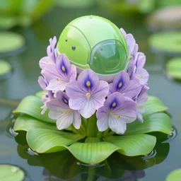 futuristic eichhornia crassipes mecha water hyacinth upper body, sepals forming helmet, floral details, eichhornia, 8 k hd resolution, barbatos gundam with floral inlay, bandai box art, star wars, makoto kobayashi, frank gehry, raymond swanland