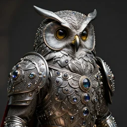 warrior wearing jewel encrusted metal owl armour, highly detailed, 4k, HDR, smooth, sharp focus, hyper realistic, high resolution