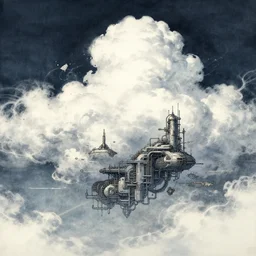 Cloud, traditional Japanese concept art, industrial scifi, dreamy technical drawing