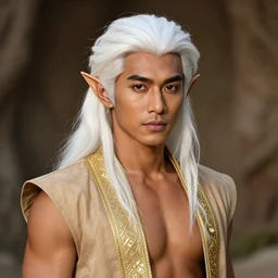 a portrait of a tanned elf with white hair dressed like aladdin, by kwanchai moriya