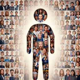 photograph of a person made of other people
