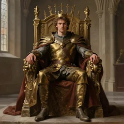 attractive bradley james as king arthur pendragon, whole body in frame, throne room, natural lighting, path traced, highly detailed, high quality, digital painting, by gaston bussiere, craig mullins, alphonse mucha j. c. leyendecker