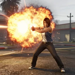 Megumin in GTA V casts explosion, PhotoRealistic San Andreas ENB