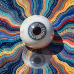 an enormous eyeball emerging from many - colored streams of paint, psychedelic, trippy, abstract, symmetric, mirrored, irridescent, vector art, clean lines, trending on artstation, luminescent, high - detail, octane render, 8 k