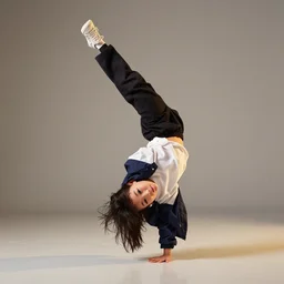 a still photo of a young japanese girl breakdancing
