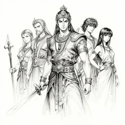 beautiful ink sketch, a fantasy mahabharata ilya kuvshinov, wlop, krenz kushart, boris vallejo, ayami kojima and ayami kojima