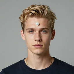 a blond guy with a third eye forehead pearl