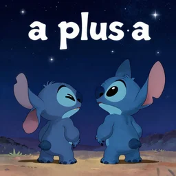 lilo and stitch, looking at the stars, concept art, filmic, a plus a, with the text a plus a